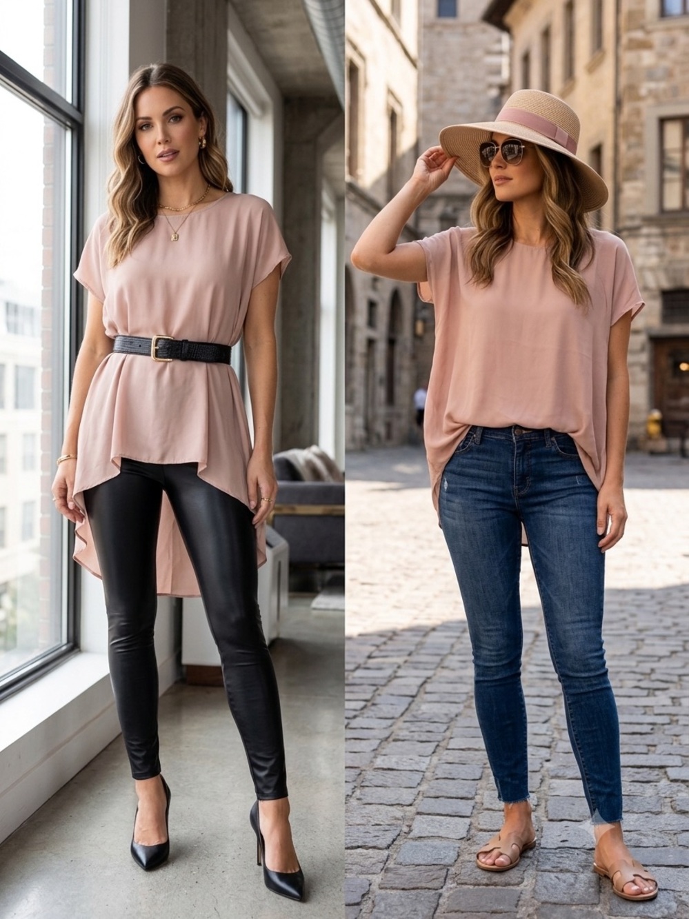 AUW Dusty Blush Layered High-Low Tunic. Size M